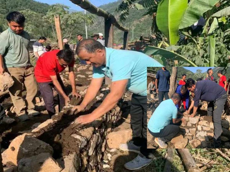 महासचिव बिप्लव र प्रवक्ता प्रकाण्ड रुकुममा राहत वितरण र अस्थायी आवास निर्माण गर्दै