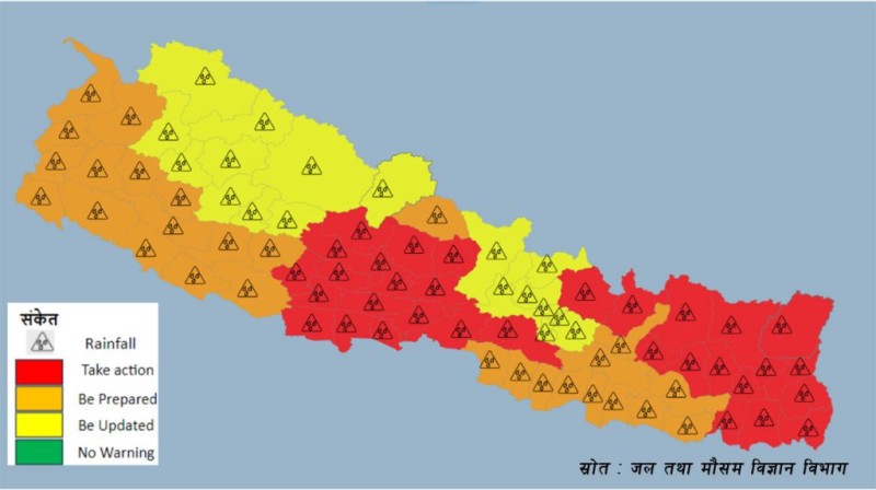 २० असारसम्म वर्षाको सम्भावना, रुकुम पूर्वसहित ३४ जिल्ला उच्च जोखिममा